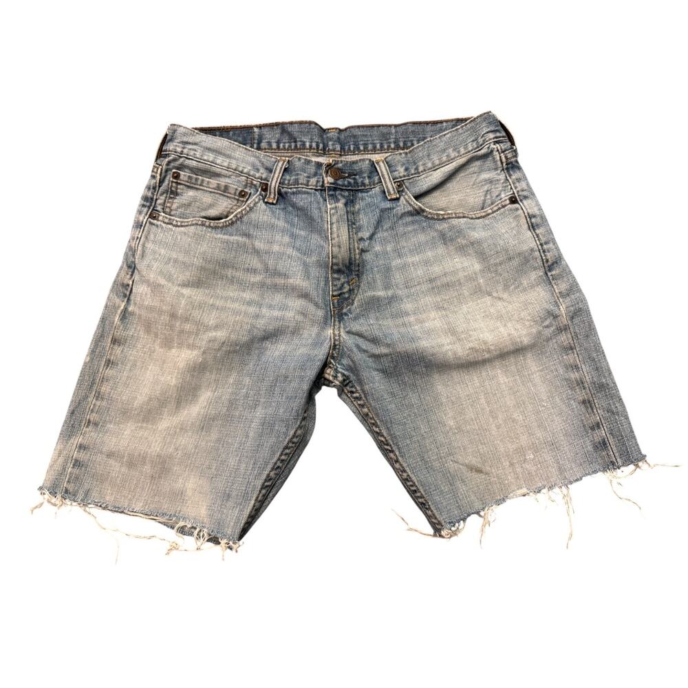 Levi's 527 Denim Cut Off Shorts W34/35 Raw Hem Medium Wash Blue Woman Jorts